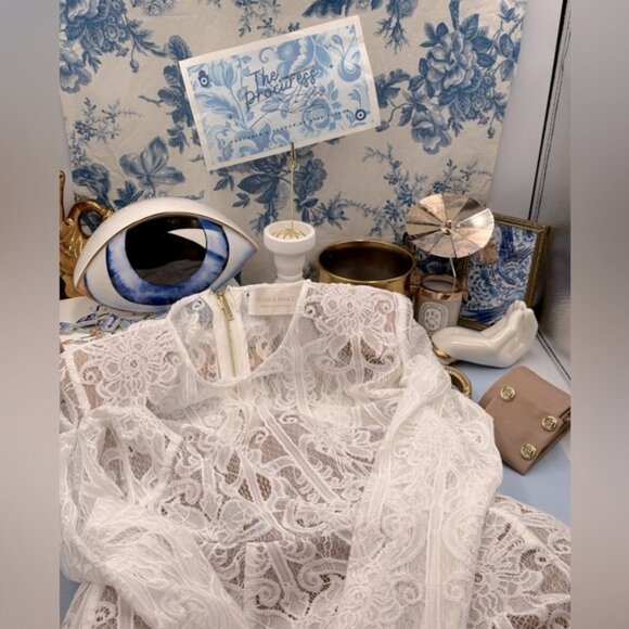 🆕 BRONX & BANCO 🧿 NWOT Casey White Lace Long Sleeve Mini Dress, Sz L / US 8 - Picture 2 of 16